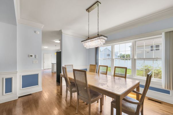 Chandelier, Dining room, Interior, Wood Texture Flooring
