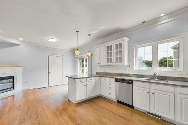 Interior, Kitchen, Recessed Lighting, Wood Texture Flooring