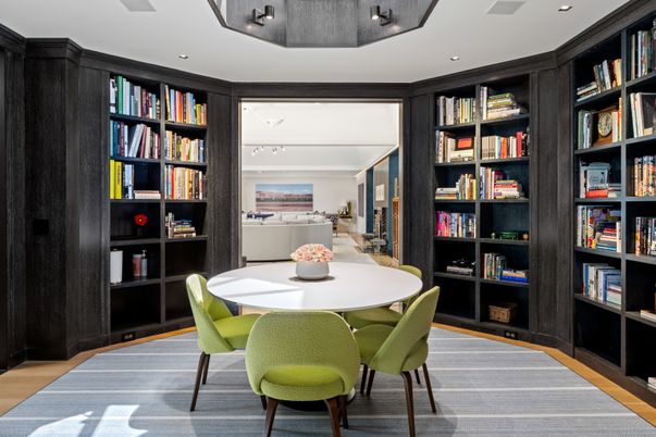 Dining room, Interior, Recessed Lighting, Wood Texture Flooring