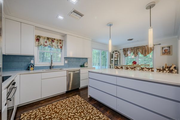 Interior, Kitchen, Pendant Lights, Recessed Lighting, Wood Texture Flooring