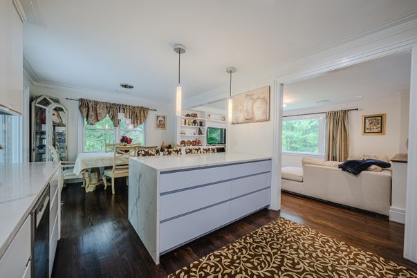 Dining room, Interior, Pendant Lights, Recessed Lighting, Wood Texture Flooring