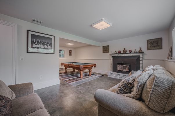 Billiard Table, Fireplace, Game Room, Interior, Living room