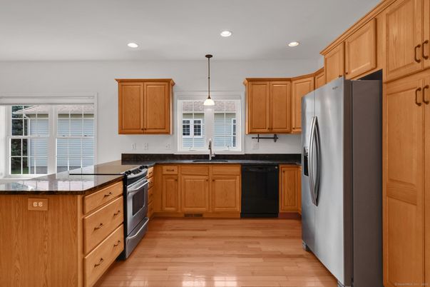 Interior, Kitchen, Pendant Lights, Recessed Lighting, Wood Texture Flooring