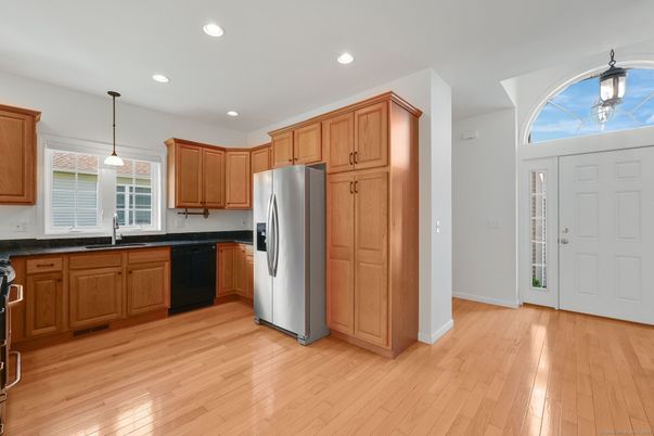 Interior, Kitchen, Pendant Lights, Recessed Lighting, Wood Texture Flooring
