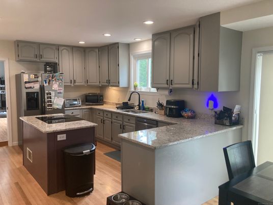 Interior, Kitchen, Recessed Lighting, Wood Texture Flooring
