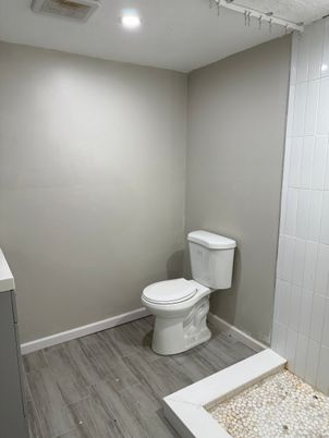 Bathroom, Interior, Recessed Lighting, Wood Texture Flooring