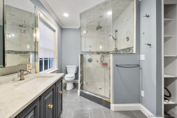 Bathroom, Dual Sink Vanities, Glass Shower, Interior, Recessed Lighting