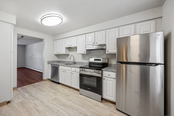 Interior, Kitchen, Stainless Steel Appliances, Wood Texture Flooring