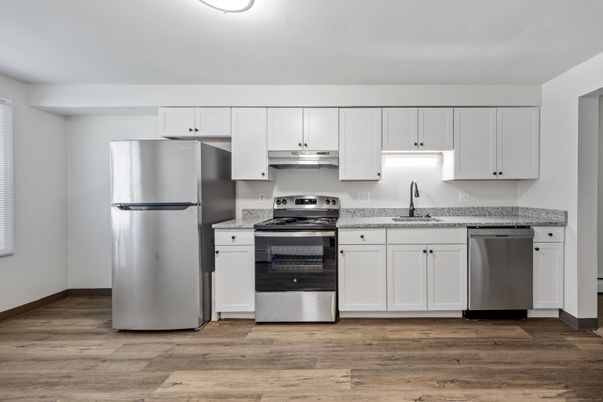 Interior, Kitchen, Stainless Steel Appliances, Wood Texture Flooring