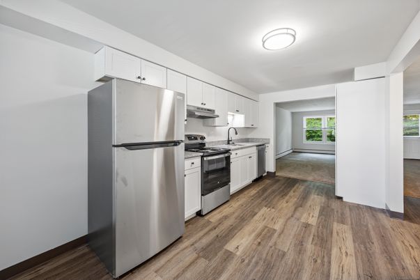 Interior, Kitchen, Stainless Steel Appliances, Wood Texture Flooring