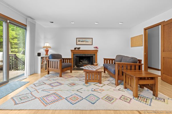 Fireplace, Interior, Recessed Lighting, Wood Texture Flooring