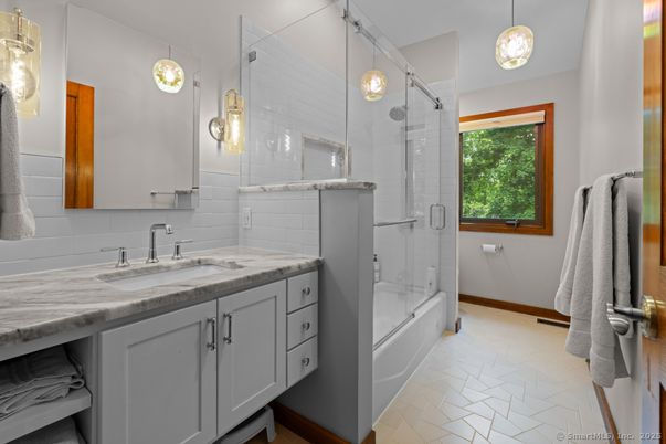 Bathroom, Glass Shower, Interior, Pendant Lights