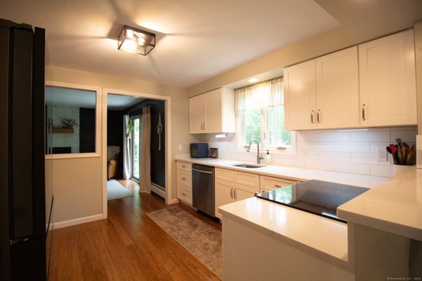 Interior, Kitchen, Recessed Lighting, Wood Texture Flooring