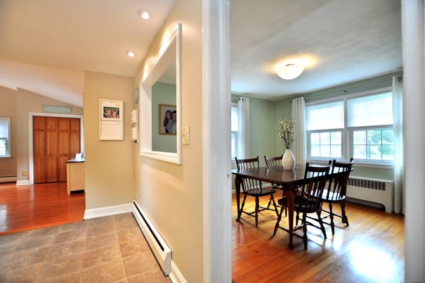 Dining room, Interior, Recessed Lighting, Wood Texture Flooring