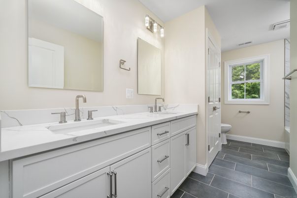 Bathroom, Dual Sink Vanities, Interior, Wood Texture Flooring