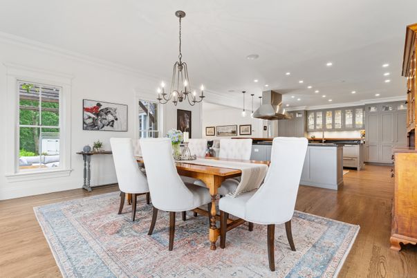 Chandelier, Dining room, Interior, Kitchen, Pendant Lights, Recessed Lighting, Wood Texture Flooring