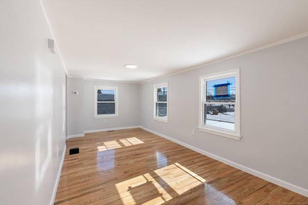 Empty room, Interior, Recessed Lighting, Wood Texture Flooring