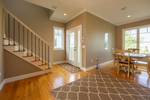Dining room, Interior, Recessed Lighting, Wood Texture Flooring