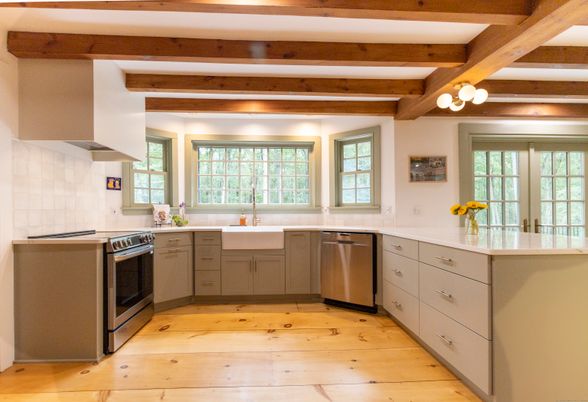 Interior, Kitchen, Stainless Steel Appliances, Wooden Beams, Wood Texture Flooring