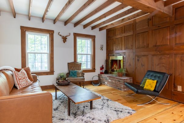 Fireplace, Interior, Living room, Wooden Beams, Wood Texture Flooring, Wooden Walls