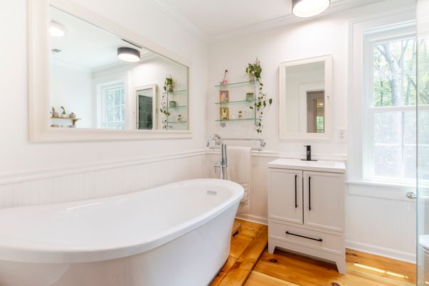 Bathroom, Free Standing Baths, Interior, Wood Texture Flooring
