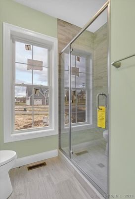 Bathroom, Glass Shower, Interior, Wood Texture Flooring