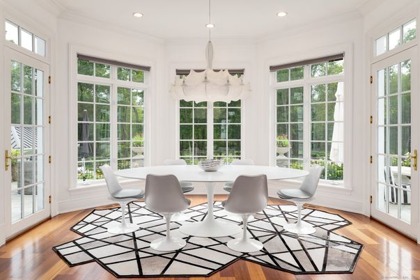 Dining room, Interior, Recessed Lighting, Sun Room, Wood Texture Flooring