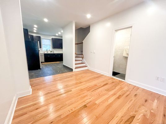 Empty room, Interior, Kitchen, Recessed Lighting, Wood Texture Flooring