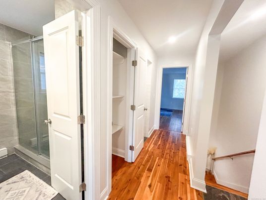 Bathroom, Glass Shower, Interior, Wood Texture Flooring