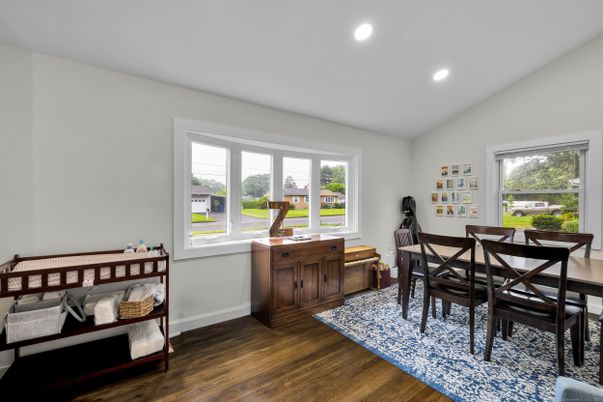Dining room, Interior, Recessed Lighting, Wood Texture Flooring