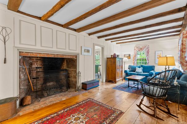 Fireplace, Interior, Living room, Wooden Beams, Wood Texture Flooring