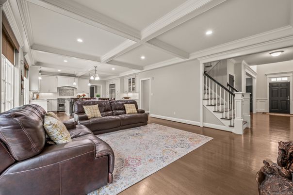 Interior, Kitchen, Living room, Recessed Lighting, Wood Texture Flooring
