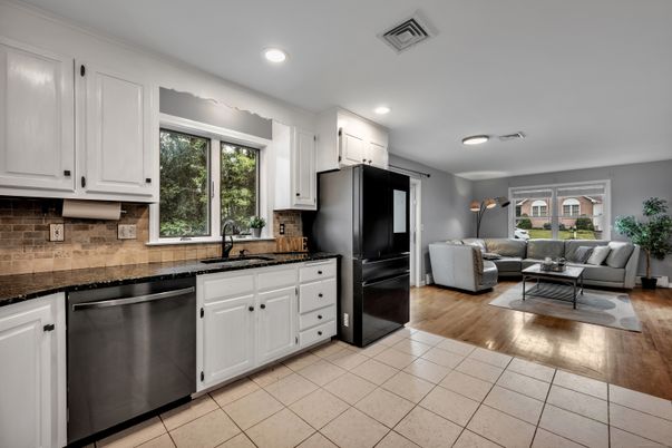 Interior, Kitchen, Living room, Recessed Lighting, Wood Texture Flooring
