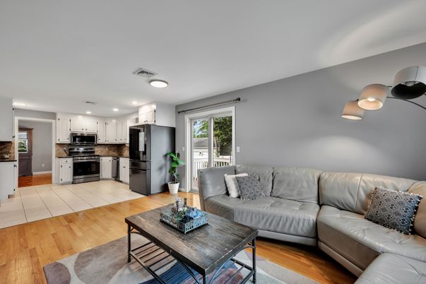 Interior, Kitchen, Living room, Recessed Lighting, Stainless Steel Appliances, Wood Texture Flooring