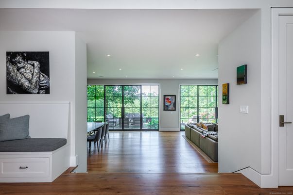 Dining room, Interior, Living room, Recessed Lighting, Wood Texture Flooring