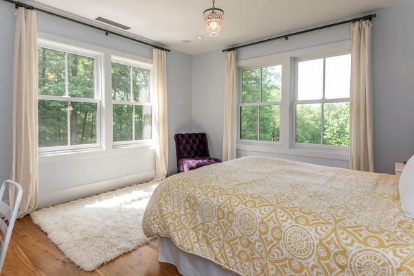 Bedroom, Interior, Pendant Lights, Wood Texture Flooring