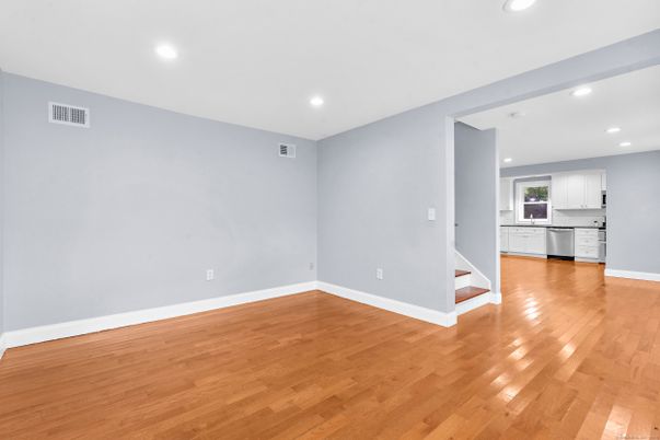 Empty room, Interior, Kitchen, Recessed Lighting, Wood Texture Flooring