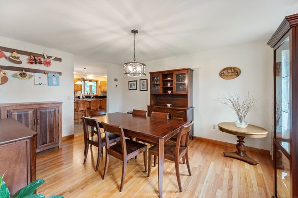 Dining room, Interior, Pendant Lights, Wood Texture Flooring