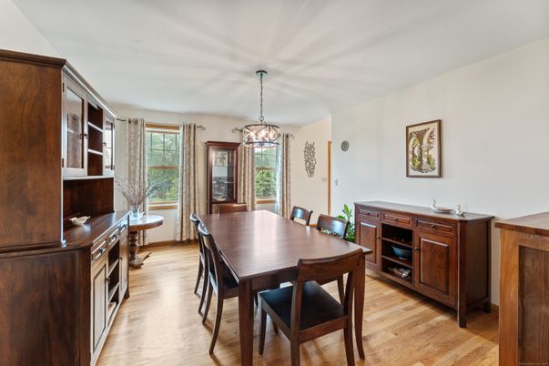 Dining room, Interior, Pendant Lights, Wood Texture Flooring
