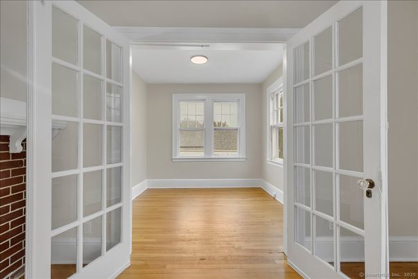 Empty room, Interior, Recessed Lighting, Stone Walls, Wood Texture Flooring