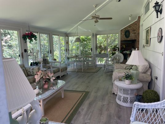 Interior, Stone Walls, Sun Room, Wood Texture Flooring