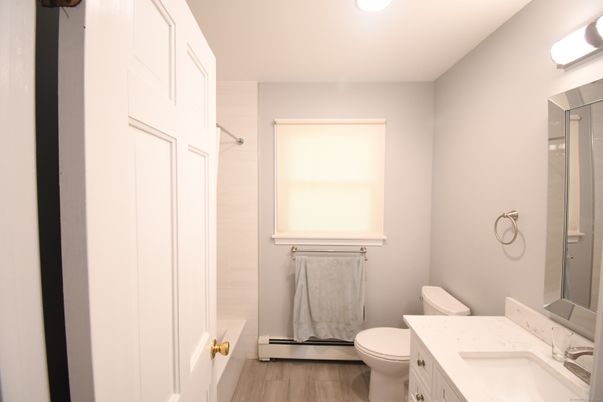 Bathroom, Interior, Recessed Lighting, Wood Texture Flooring