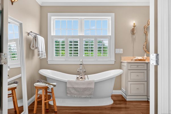 Bathroom, Free Standing Baths, Interior, Wood Texture Flooring