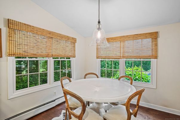 Dining room, Interior, Pendant Lights, Wood Texture Flooring