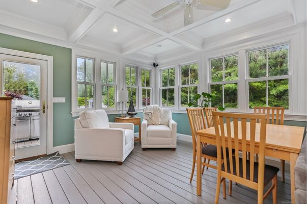 Dining room, Interior, Recessed Lighting, Sun Room, Wood Texture Flooring