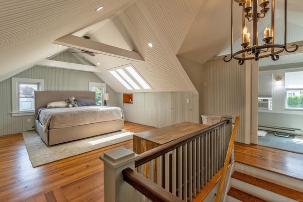 Bedroom, Chandelier, Interior, Recessed Lighting, Wood Texture Flooring