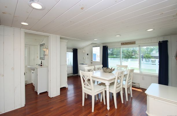 Dining room, Interior, Recessed Lighting, Wood Texture Flooring