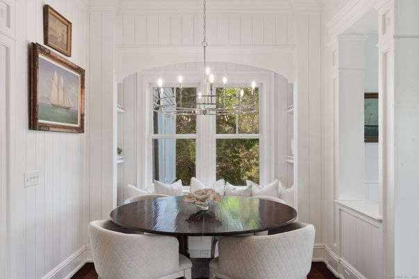 Dining room, Interior, Pendant Lights, Wood Texture Flooring