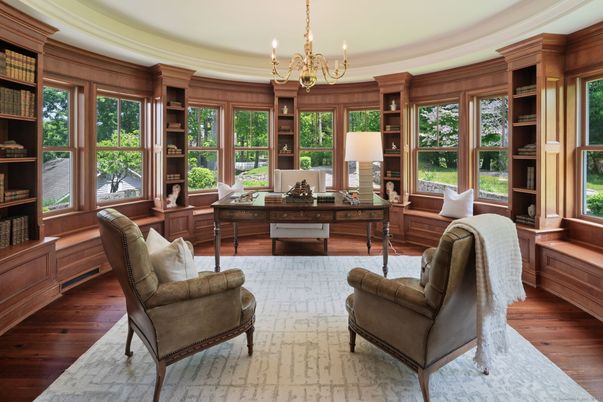 Chandelier, Home Office, Interior, Wood Texture Flooring, Wooden Walls