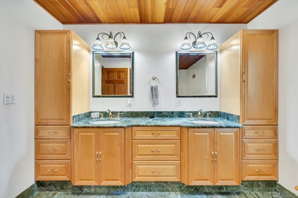 Bathroom, Dual Sink Vanities, Interior, Wooden Ceilings